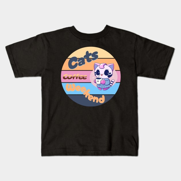 Cats coffee weekend Cute Design V5 Kids T-Shirt by Family journey with God